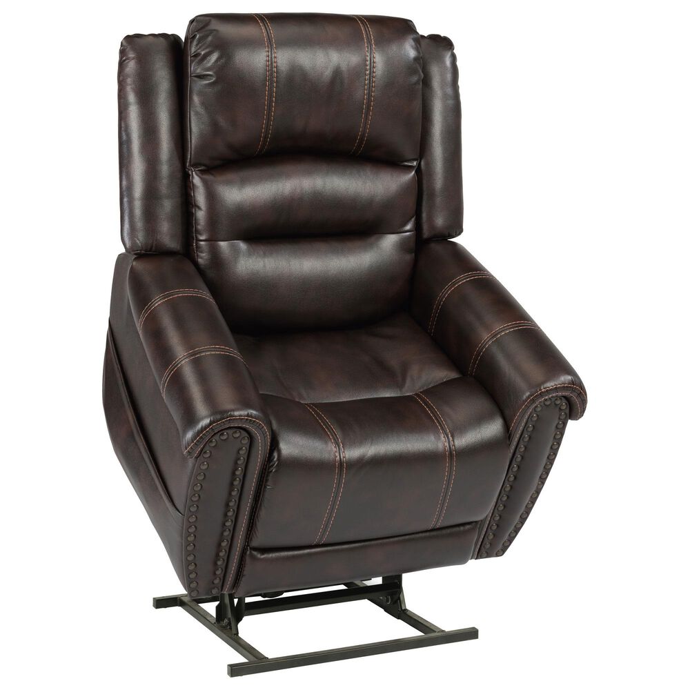 Flexsteel Oscar Power Lift Recliner with Headrest and Lumbar in Dark Brown, , large