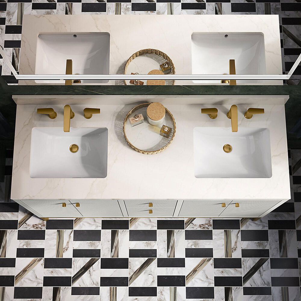 Kohler Calpa 60" Double Bathroom Vanity in White with 2 cm White Quartz Top and Rectangular Sinks, , large