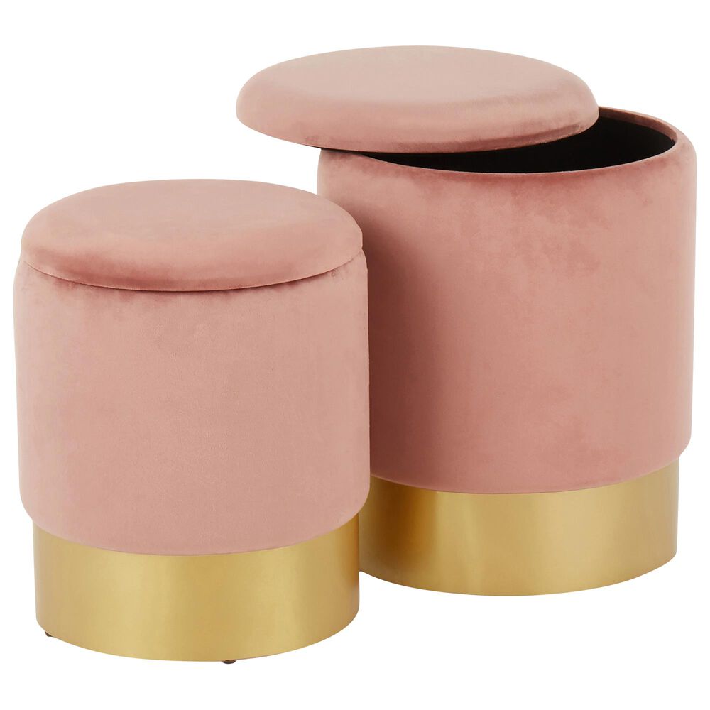 Lumisource Marla 2-Piece Nesting Ottoman Set in Pink Velvet and Gold, , large