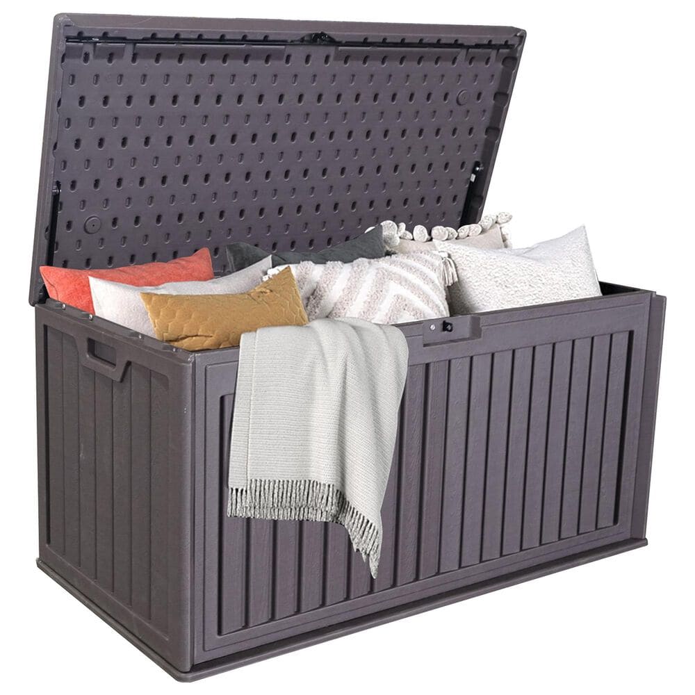 Hearth and Haven Outdoor Deck Box with Side Handles and Lockable Storage Containers in Brown, , large