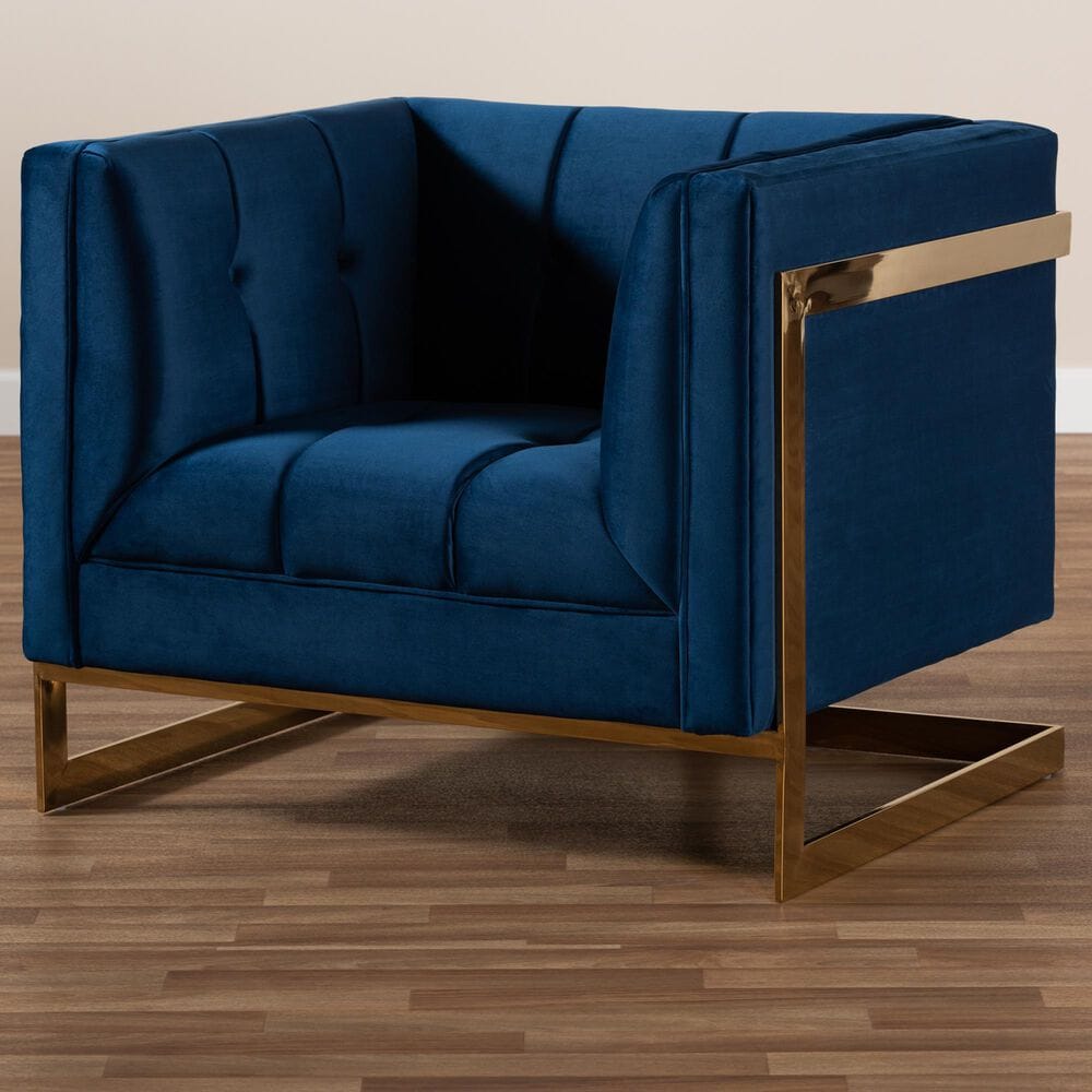 Baxton Studio Ambra Arm Chair in Navy Blue, , large