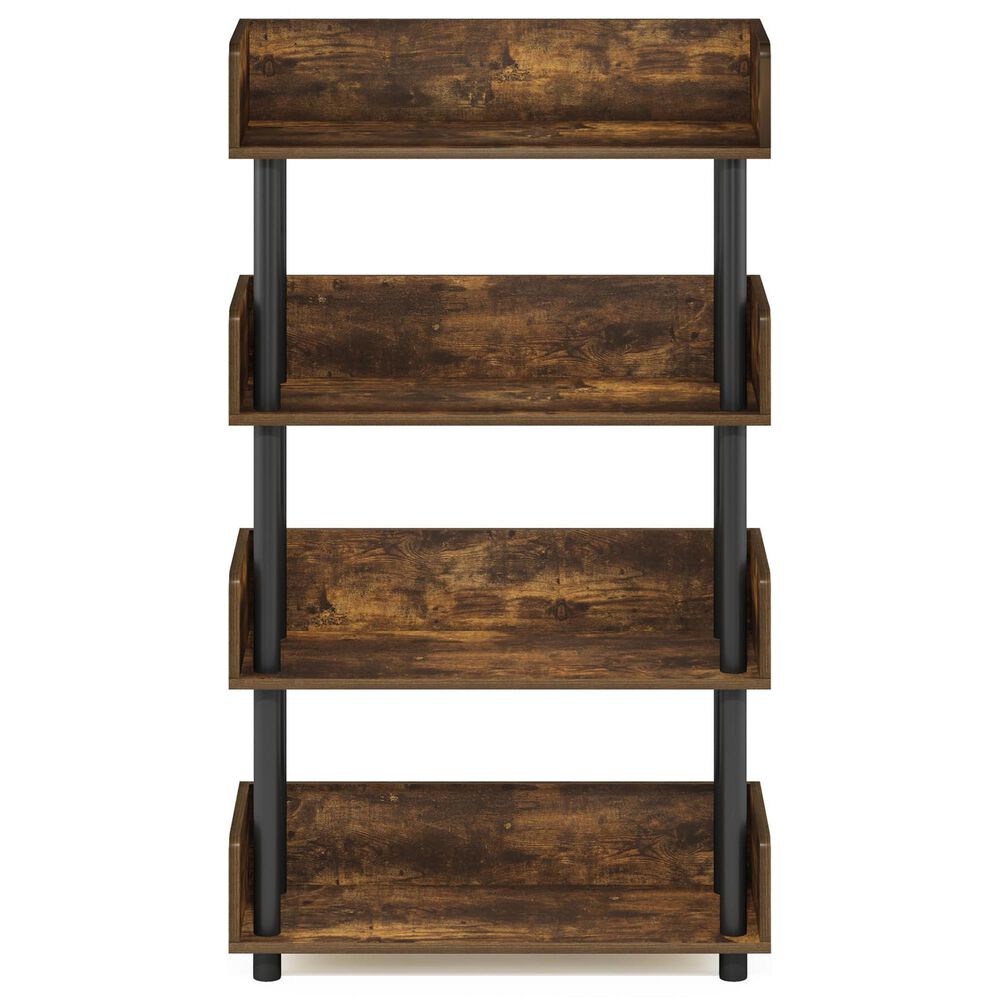 HOMLUX Turn-N-Tube 4-Tier Open Display Storage Bookshelf in Amber Pine and Black, , large