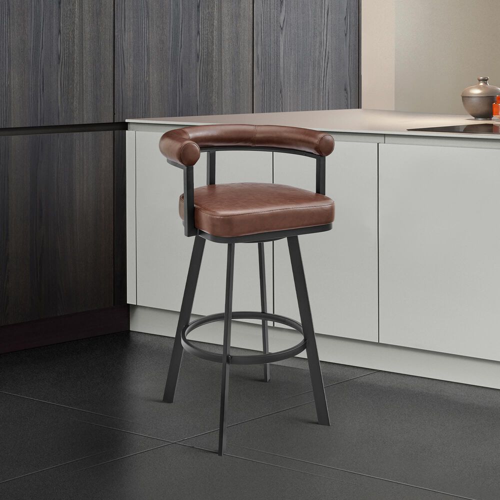 Blue River Magnolia 26&quot; Swivel Counter Stool in Black Metal with Brown Faux Leather, , large