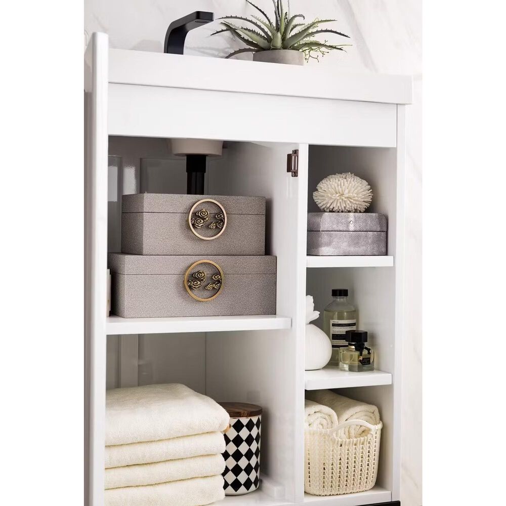 James Martin Vanities Alicante 24&quot; Single Bathroom Vanity in Glossy White and Matte Black with 5 cm White Glossy Resin Top and Rectangular Sink, , large