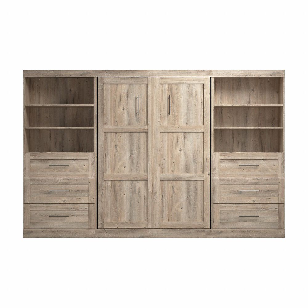 Bestar Pur 130&quot; Full Murphy Storage Bed with 6-Drawer in Rustic Brown, , large