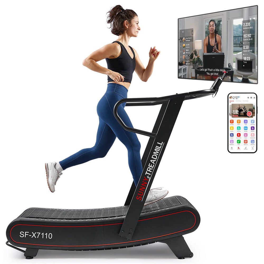 Sunny Health &amp; Fitness Smart Ultra Manual Folding Treadmill in Black and Red, , large