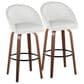 LumiSource Matisse 30" Swivel Barstool with White Faux Leather Upholstery in Walnut and Black (Set of 2), , large