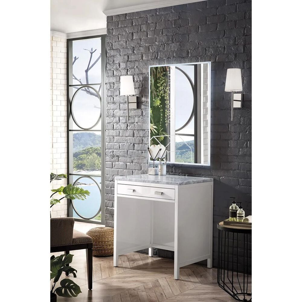 James Martin Vanities Addison 30&quot; Makeup Vanity in Glossy White with 3 cm Carrara White Marble Top, , large