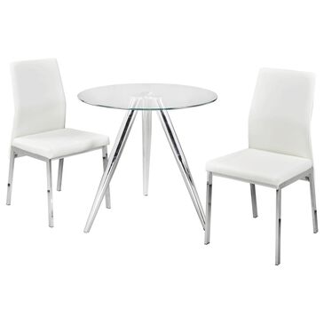 Brassex Eliya 3-Piece Dining Set with White Cushion in Chrome and Clear, , large