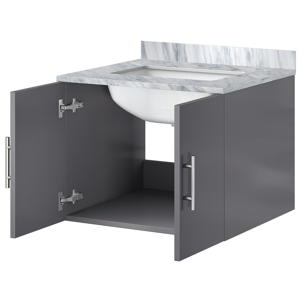 Lexora Home Geneva 24&quot; Single Bathroom Vanity in Dark Grey with 2 cm White Carrara Marble Top and Rectangular Sink, , large
