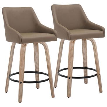 LumiSource Hannah Swivel Counter Stool with Brown Faux Leather Upholstery in Whitewashed and Black (Set of 2), , large
