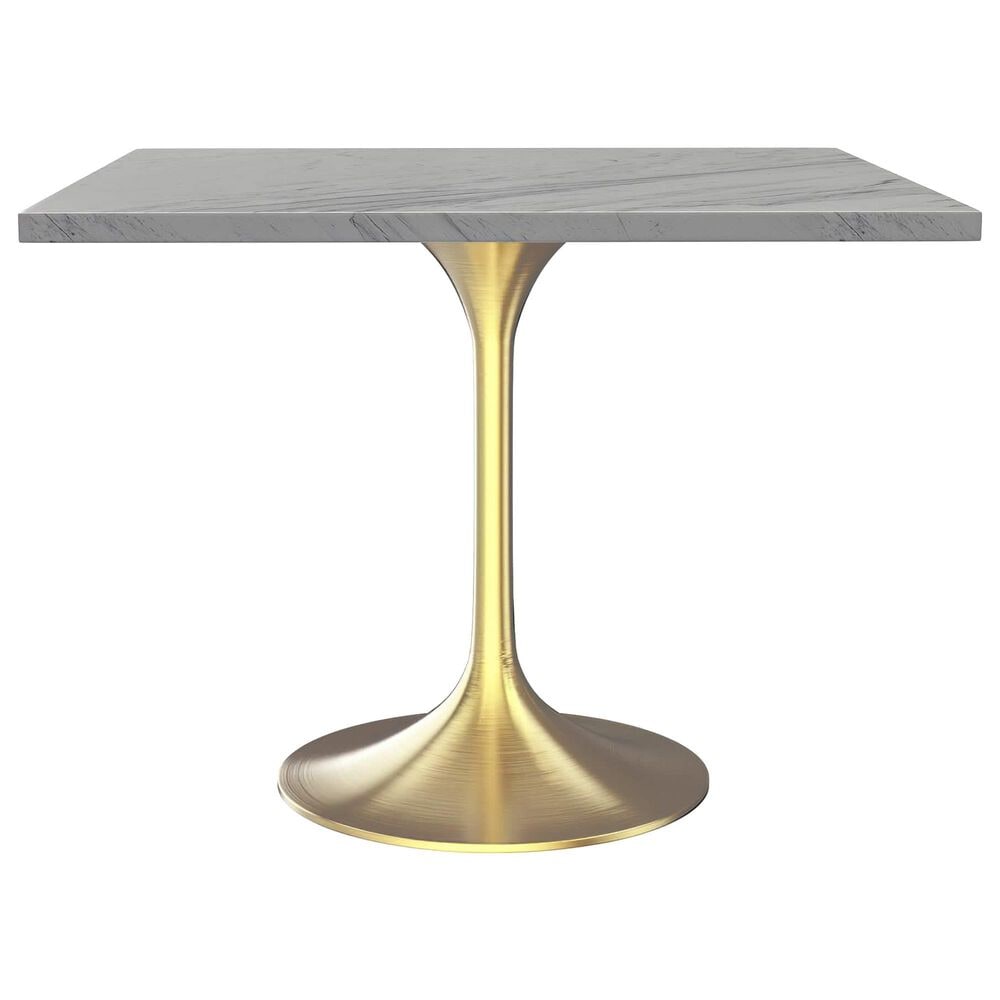 Leisuremod LeisureMod Verve Collection 36 Square Dining Table, Brushed Gold Base with Laminated White Marbleized Top, , large
