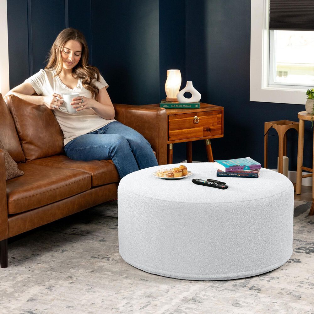Jaxx Candler Boucle Fabric Ottoman in White, , large