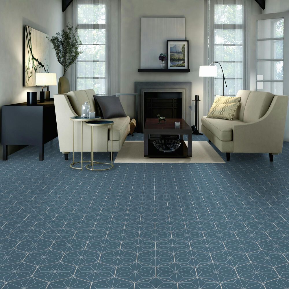 Dal-Tile Scrapbook Keepsake Blue Asanoha 8&quot; x 9&quot; Hexagon Porcelain Tile, , large