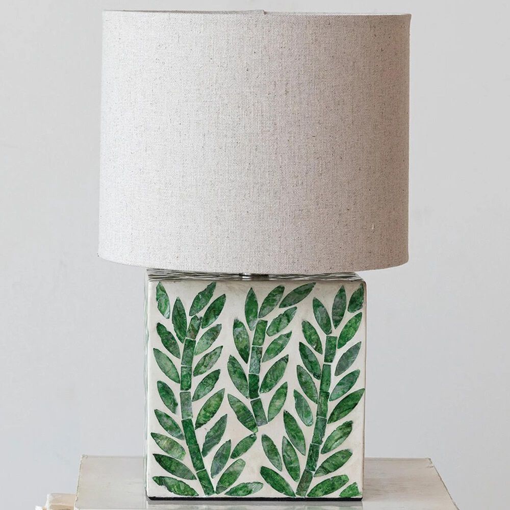 Teak Interiors Magpie Table Lamp in Natural and Green, , large