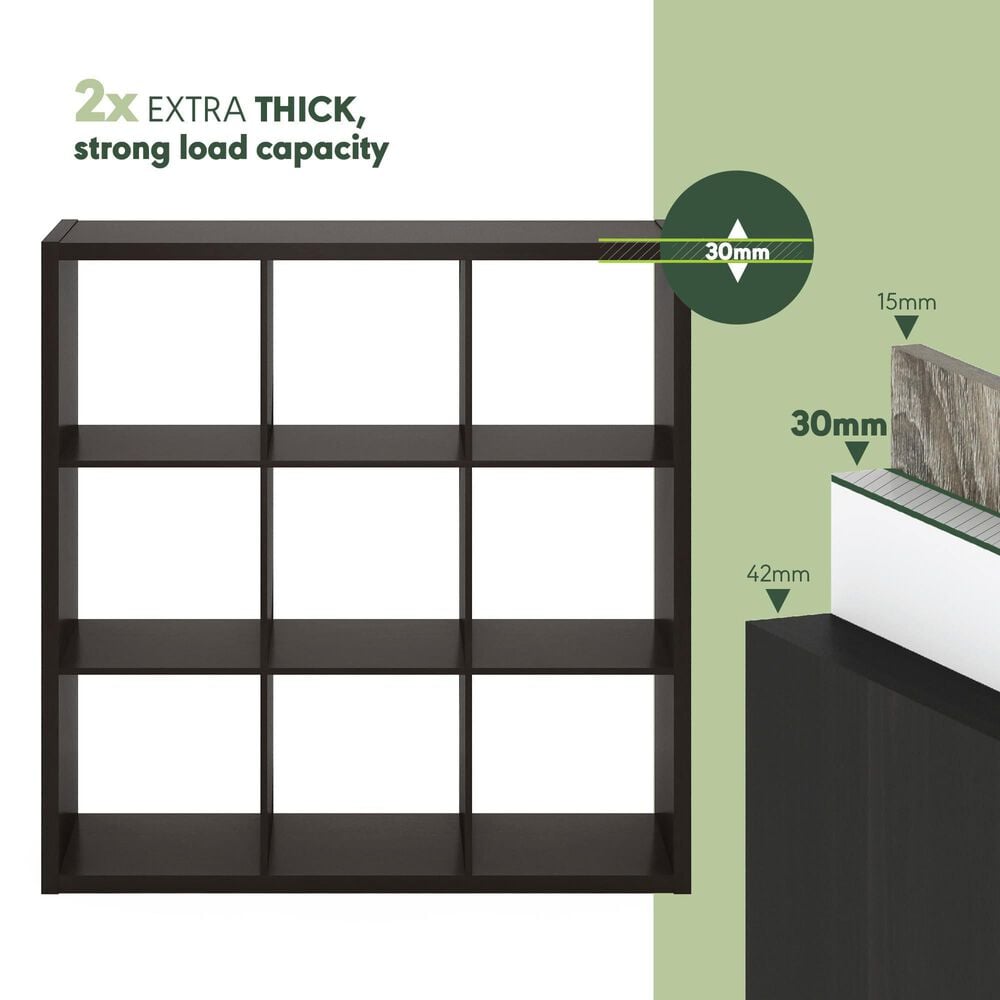 HOMLUX 9-Cube Reversible Open Back Bookshelf in Dark Oak, , large