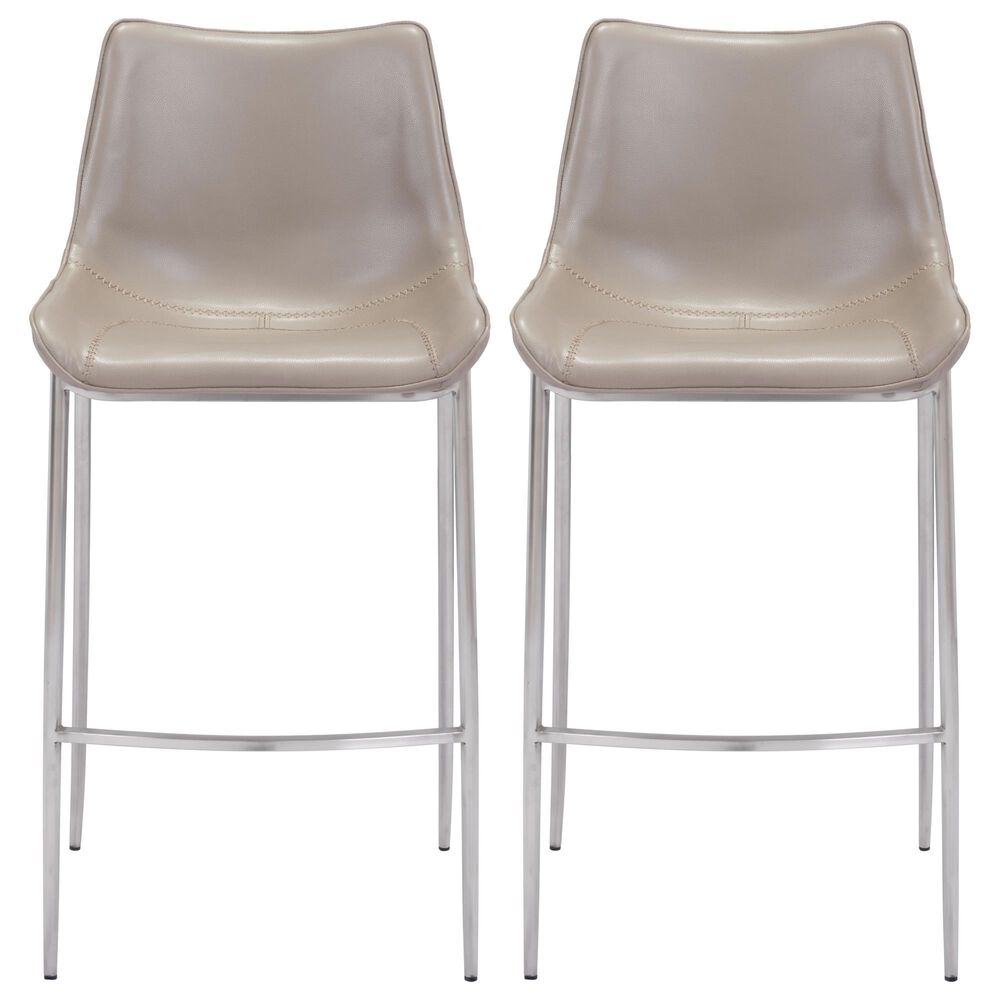 Zuo Modern Magnus Bar Stool in Gray and Silver &#40;Set of 2&#41;, , large