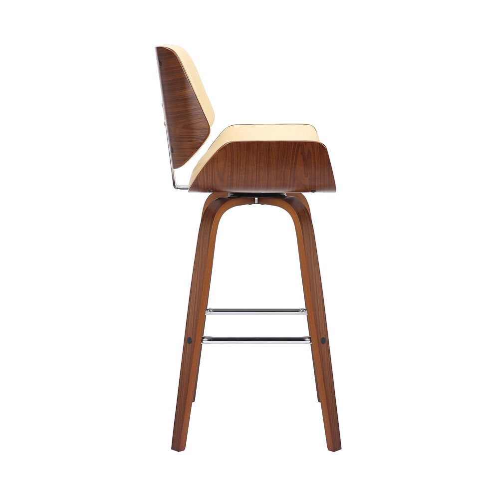 Blue River Tyler 26&quot; Counter Height Swivel Cream Faux Leather and Walnut Wood Bar Stool, , large