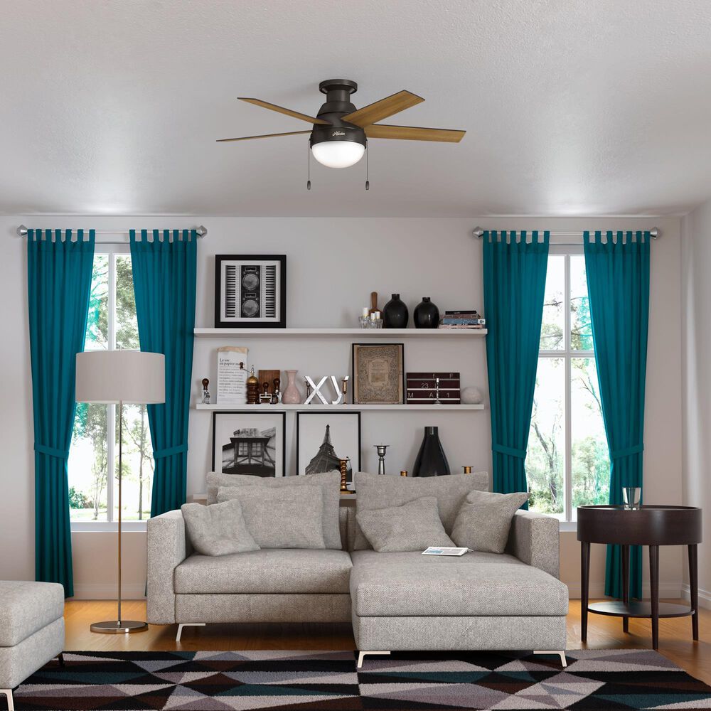 Hunter Anslee Low Profile 46&quot; Ceiling Fan with LED Lights in Premier Bronze, , large