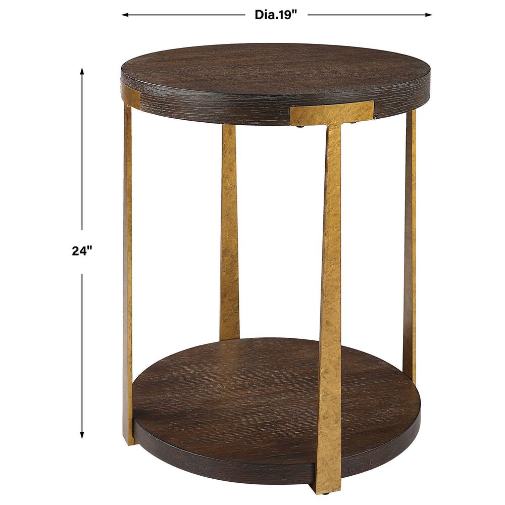 Uttermost Palisade Side Table in Coffee Oak and Antique Gold, , large