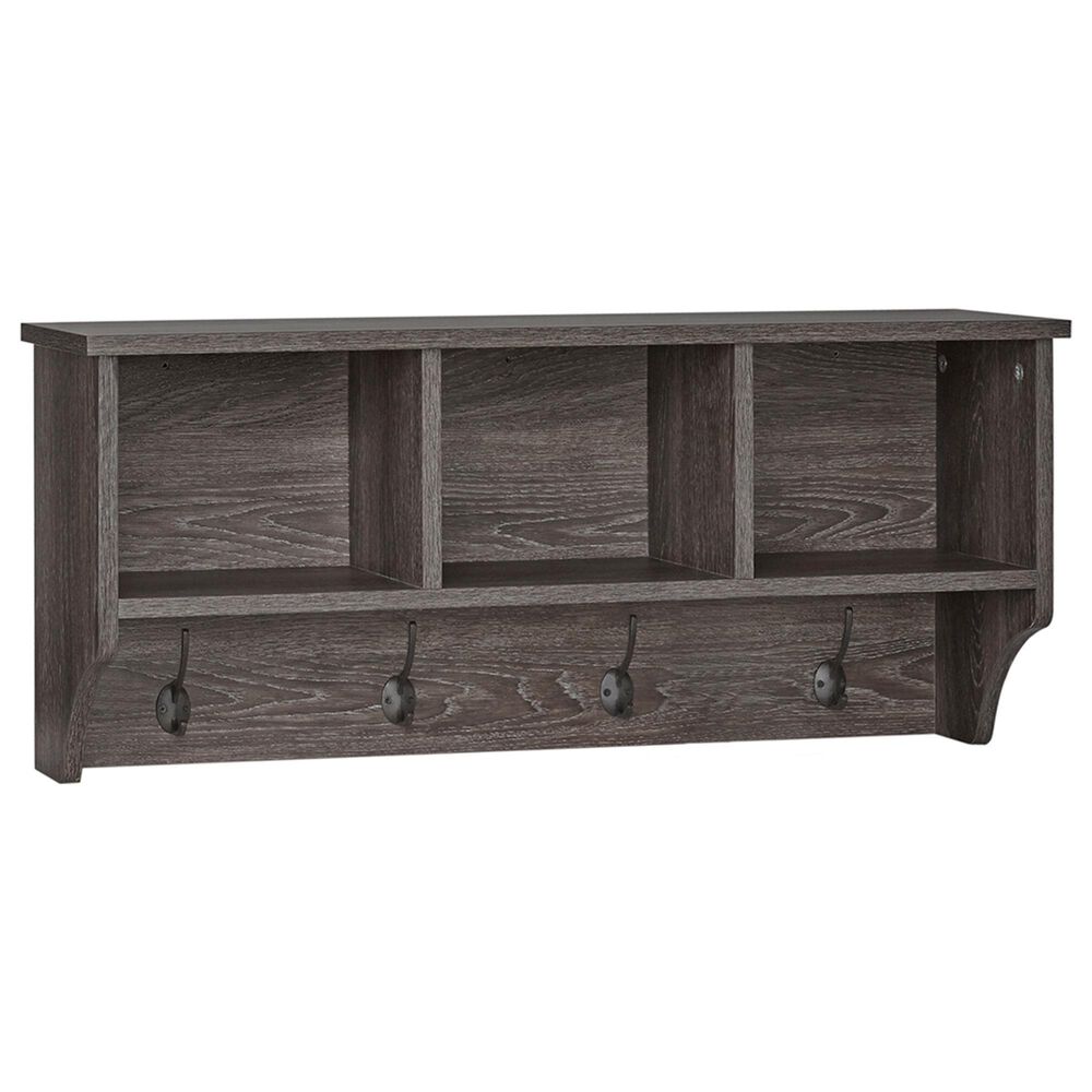 RiverRidge Home Woodbury Wall Shelf with Hooks in Dark Weathered Woodgrain, , large