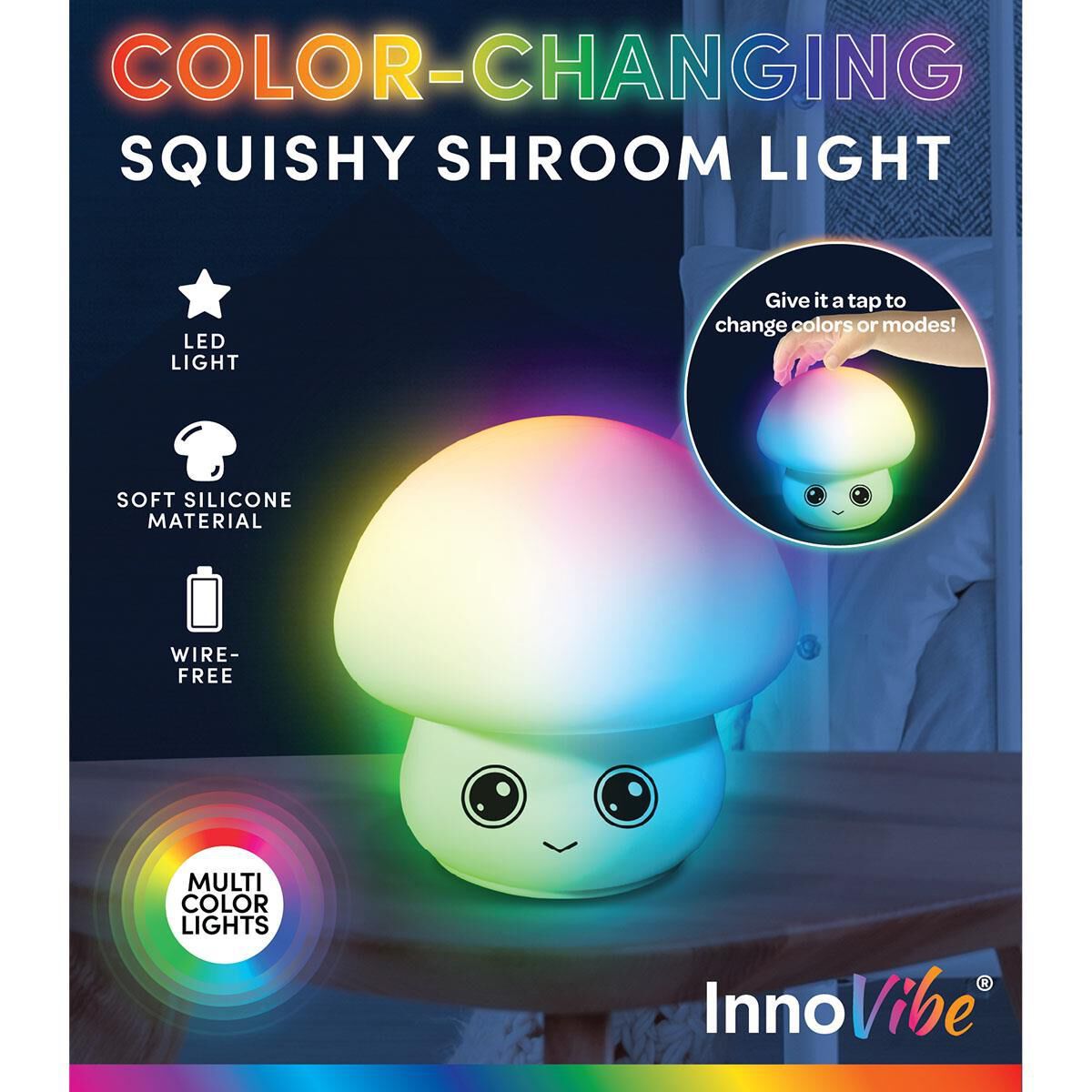 InnoVibe Color Changing Squishy Mushroom RGB Touch Night Light NFM