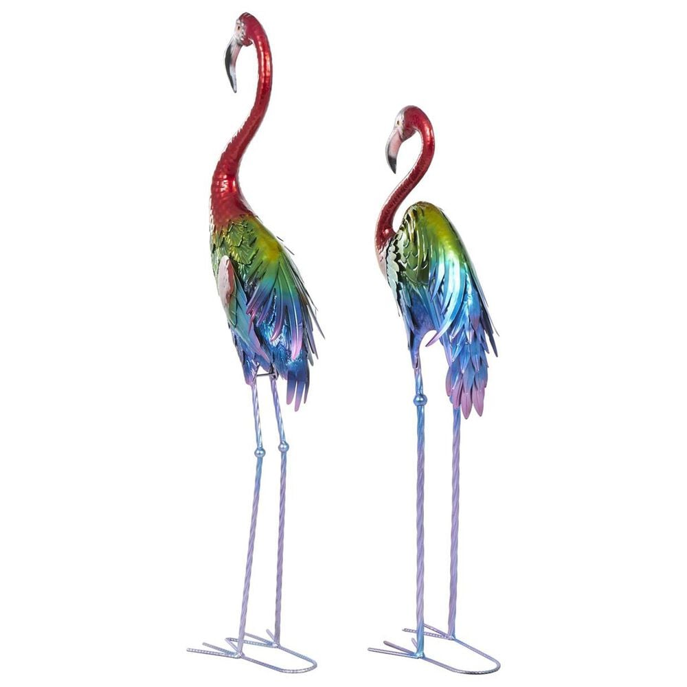 Maple and Jade 2-Piece Tall Textured Rainbow Flamingo Decorative Garden Sculpture Set in Multicolor, , large