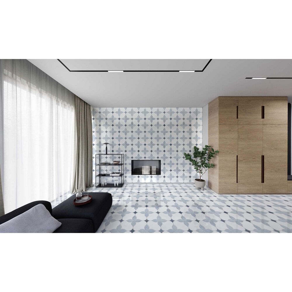 Soho Studio MJ Blue Blazingstar White Thassos, Blue Celeste and Azul Macauba 11" x 11" Marble Mosaic Sheet, , large