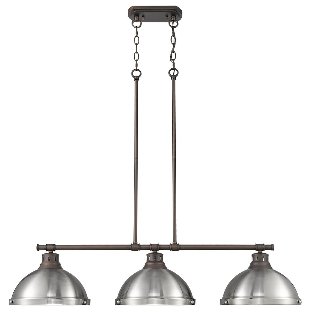 Golden Lighting Duncan 3-Light Pendant with Pewter Shade in Rubbed Bronze, , large
