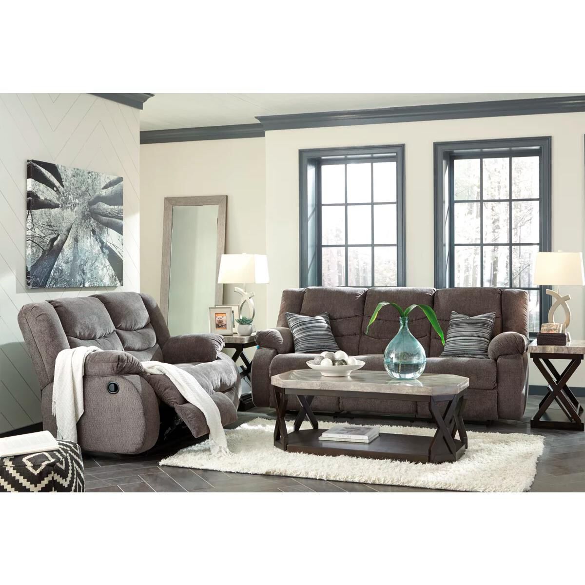 Ashley grey reclining sofa sale