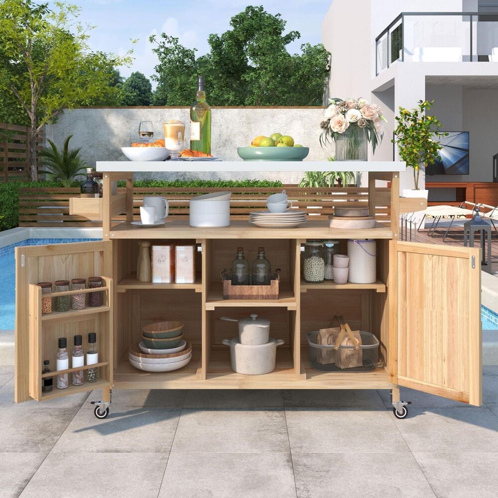 HOMLUX 50" Outdoor Kitchen Island in Natural and Stainless Steel, , large