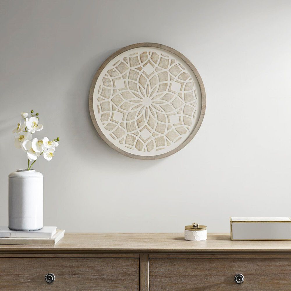 Hampton Park Leah 27&quot; Round Medallion Wall Decor in Natural and White, , large