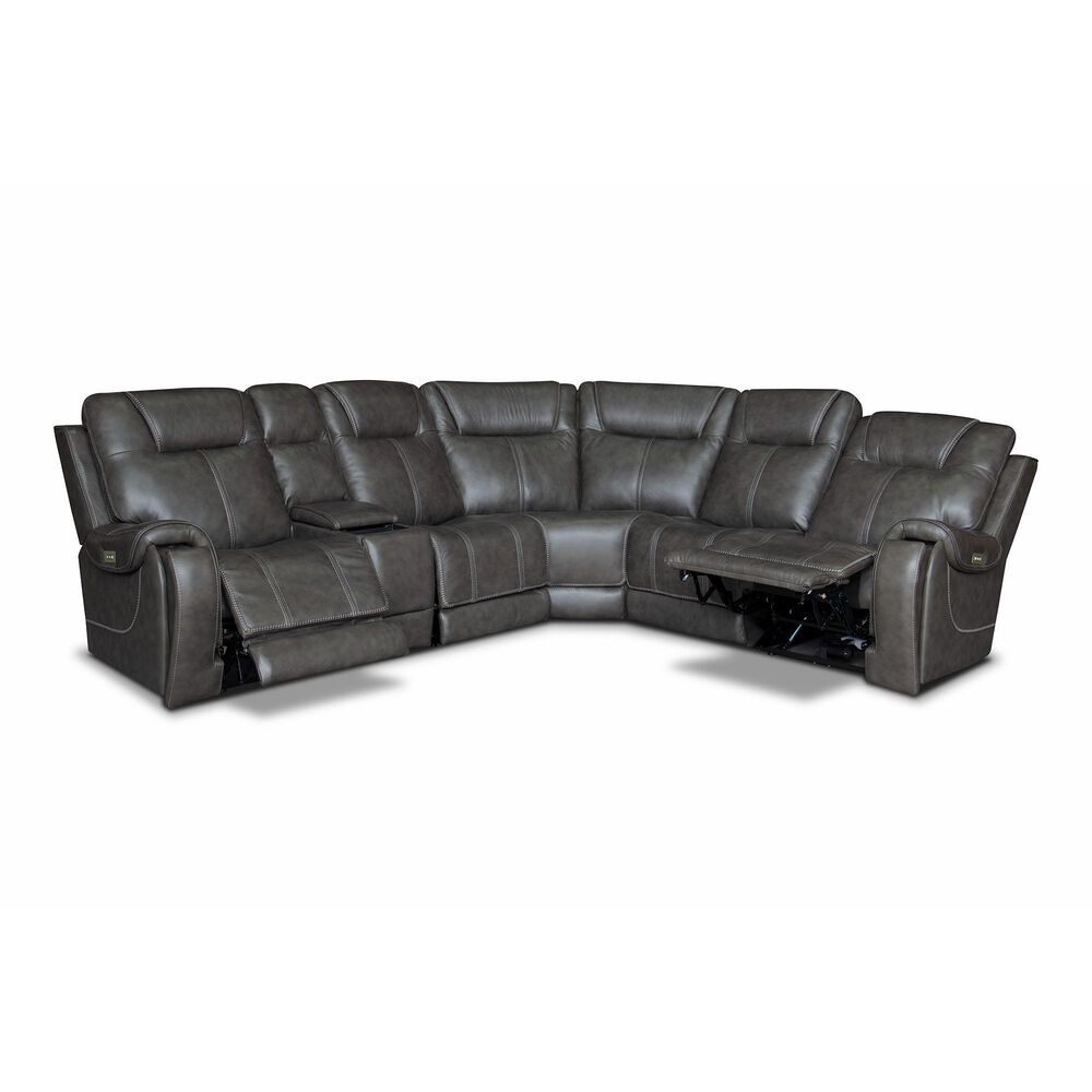 MotoMotion Zion 6-Piece Power Reclining Curved Sectional with Power Headrest in Rainier Steel, , large
