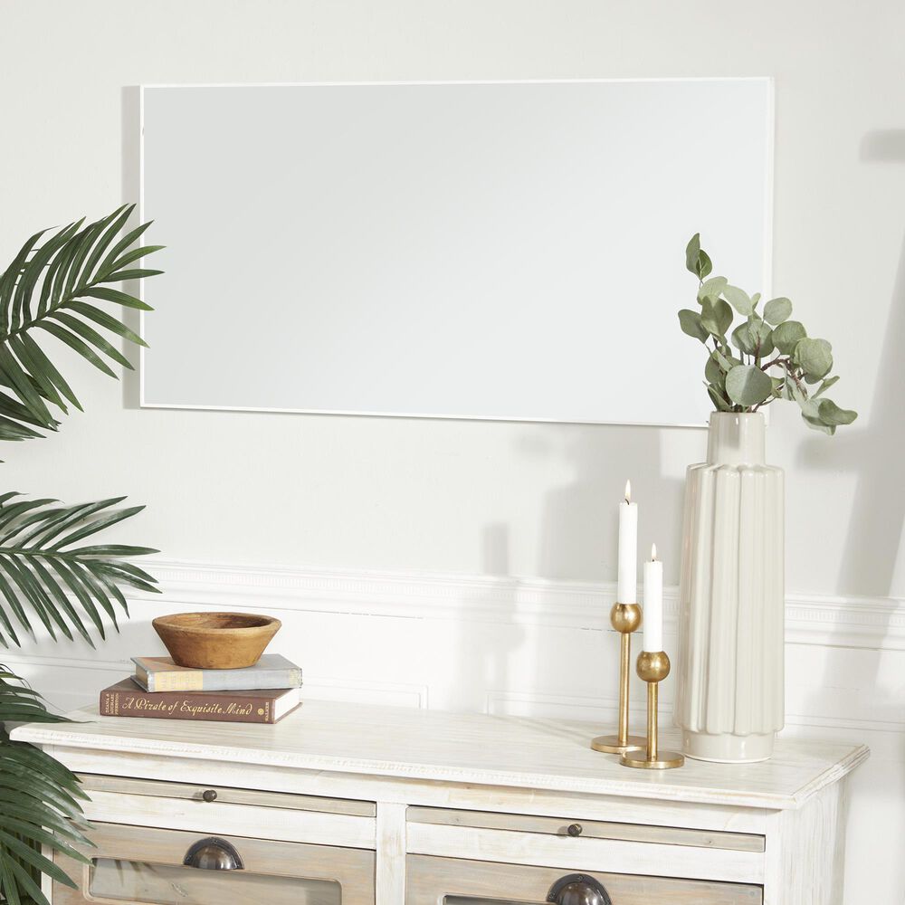 Maple and Jade 36&quot; x 18&quot; Rectangular Wood Wall Mirror with Thin Minimalistic Frame in Matte White, , large