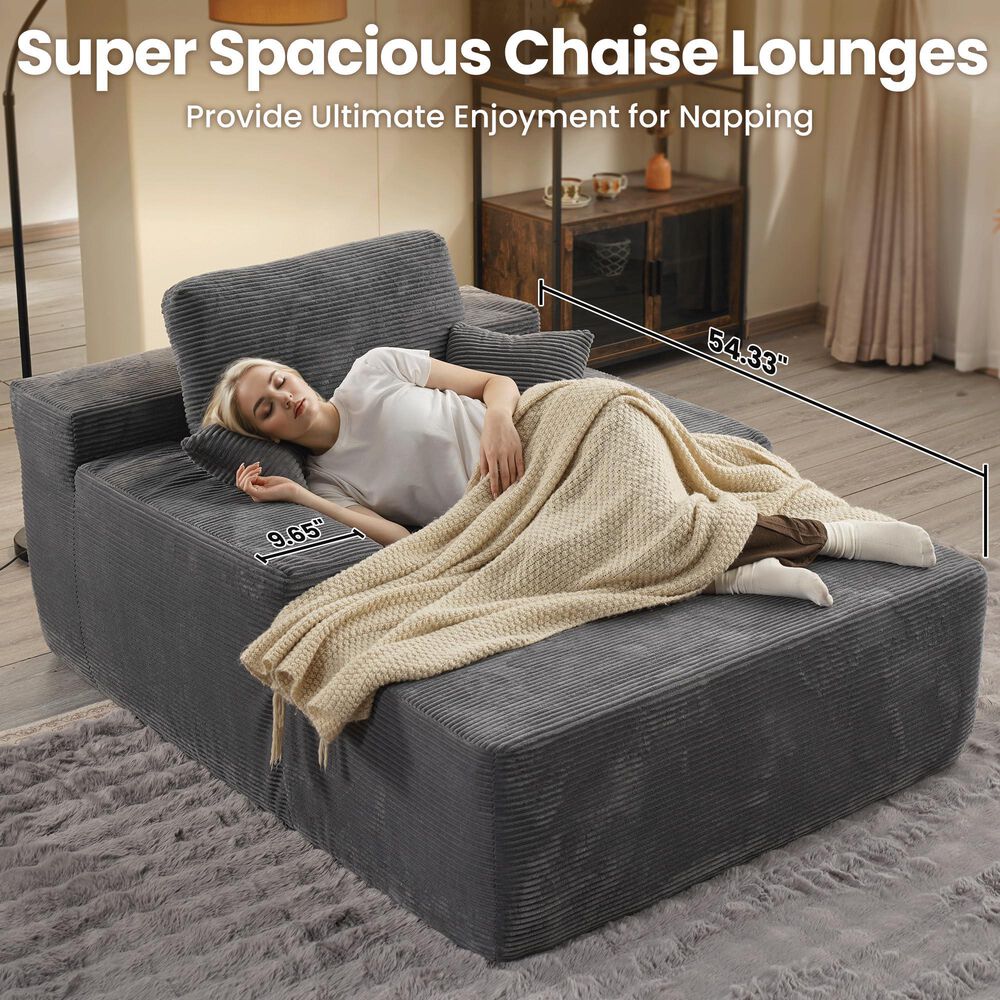 HOMLUX Oversized Corduroy Chaise Lounge in Gray, , large