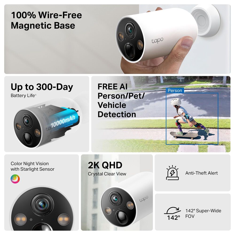 TP-Link Smart Wire Free Indoor/Outdoor Security Camera in White (Set of 3), , large