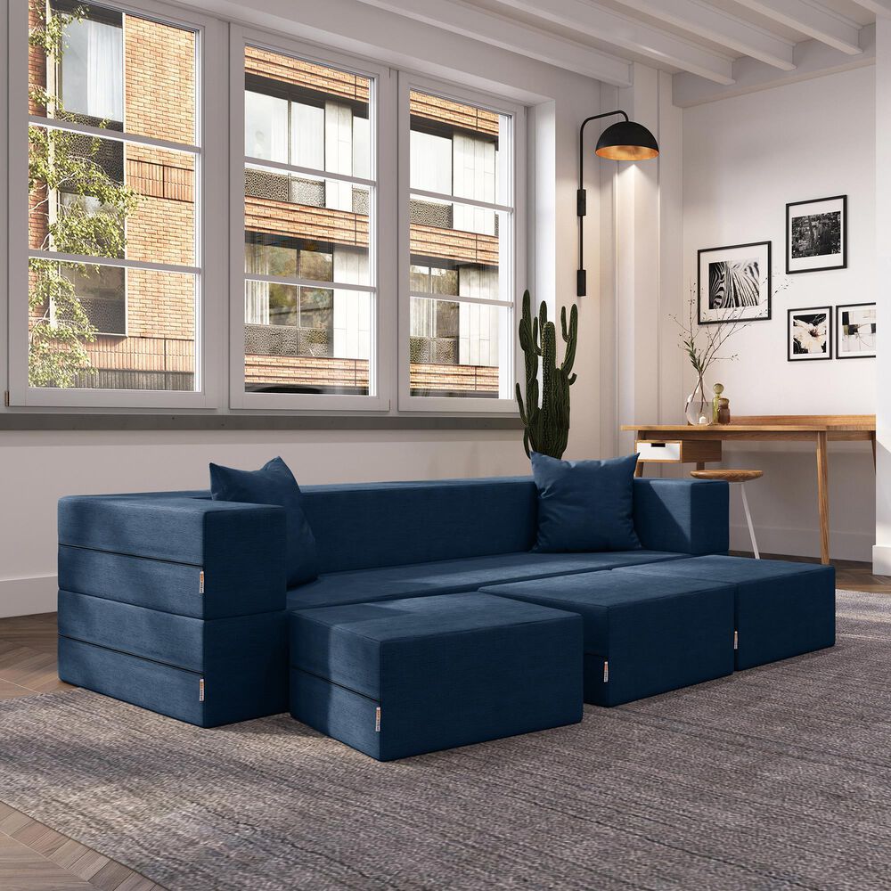 Jaxx Zipline 3-Piece Stationary Convertible Sleeper Sofa in Indigo Velvet, , large