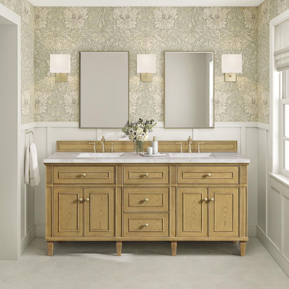 James Martin Vanities Lorelai 72" Double Bathroom Vanity in Light Natural Oak with 3 cm Eternal Jasmine Pearl Silestone Top, Rectangular Sinks and FreePower Wireless Charger, , large