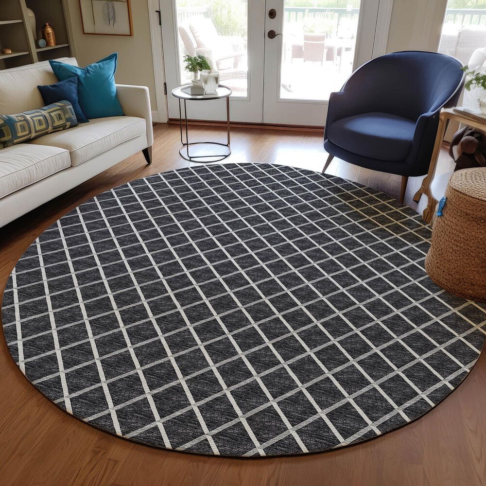 Dalyn Rug Company York 4&#39; Round Black Indoor/Outdoor Area Rug, , large