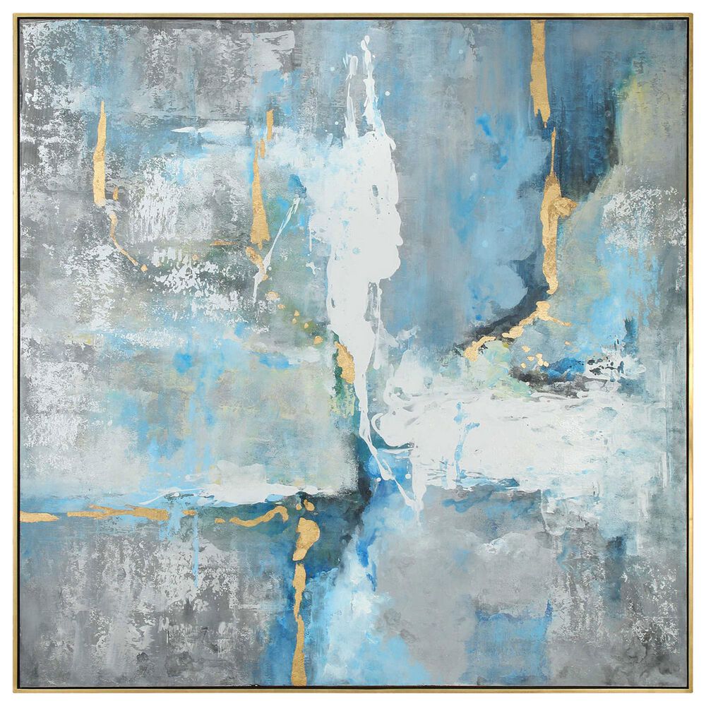 Uttermost 61" x 61" Meditation Hand Painted Canvas in Blue, White, Gray and Gold, , large