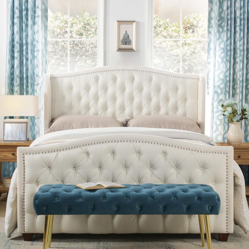 Jennifer Taylor Home Marcella Tufted Wingback Queen Bed in Antique