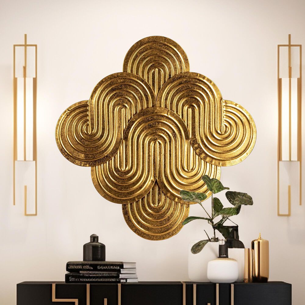 Creative Coop 31.25" x 30.5" Decorative Waves Wall Metal in Gold, , large