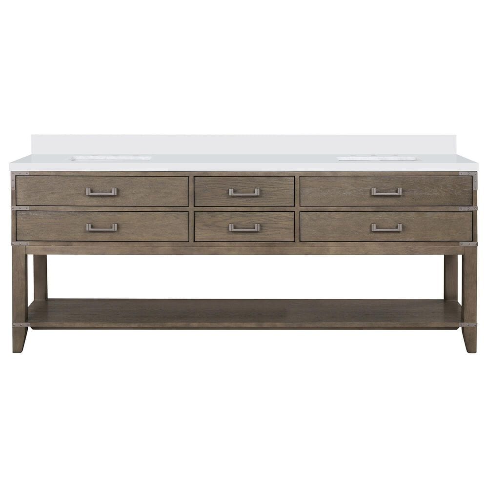 Lexora Home Norwalk 84&quot; Double Bathroom Vanity in Grey Oak with White Quartz Top and Rectangular Sinks, , large
