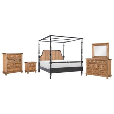 Legacy Classic Vintage Market 5-Piece Queen Post Canopy Bedroom Set in Barnwood Oak and Kettle Black, , large