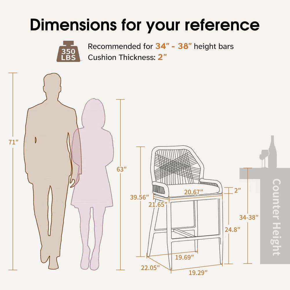 HOMLUX Outdoor Counter Stool with Light Grey Frame in Grey and Beige (Set of 2), , large