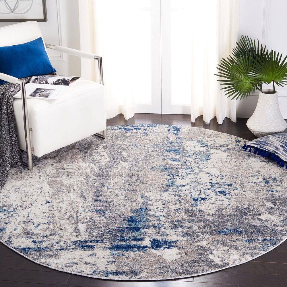 Safavieh Aston ASN718 3&#39; Round Grey and Navy Area Rug, , large