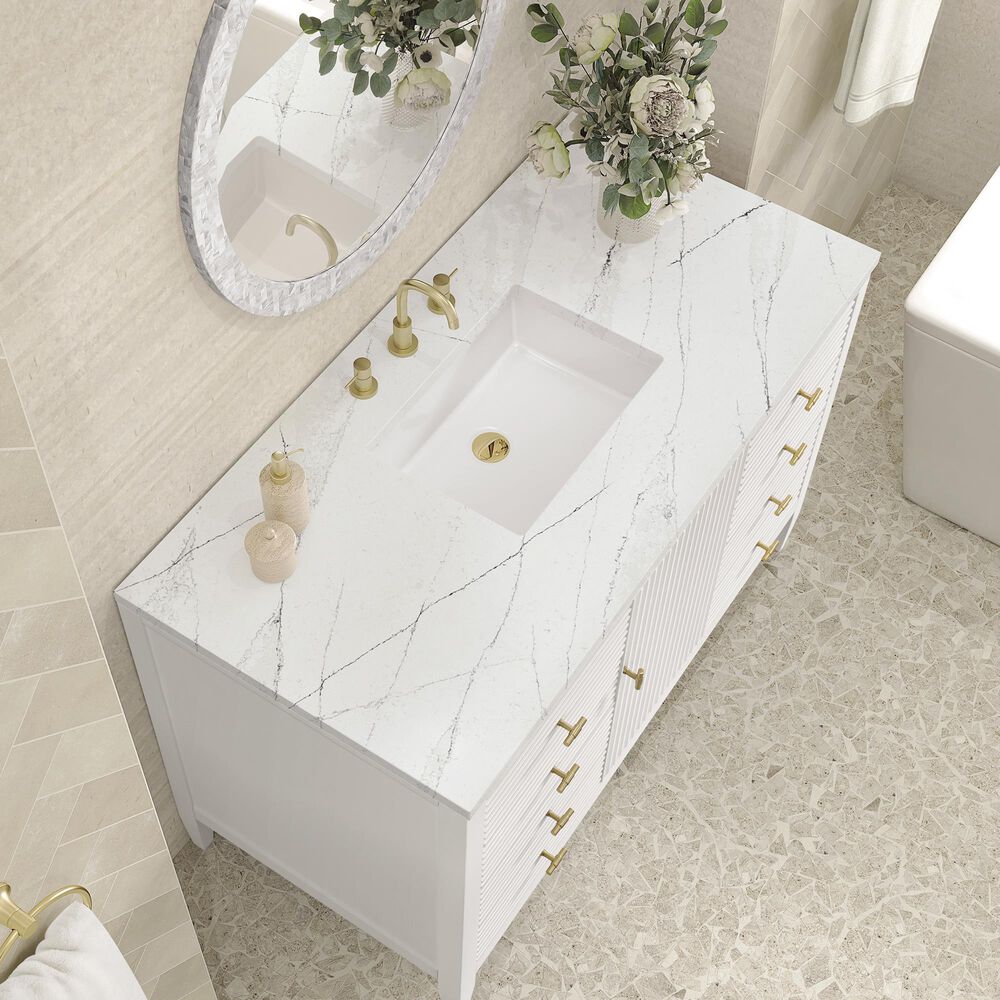 James Martin Vanities Myrrin 48&quot; Vanity in Bright White with 3 cm Ethereal Noctis Quartz Top, , large