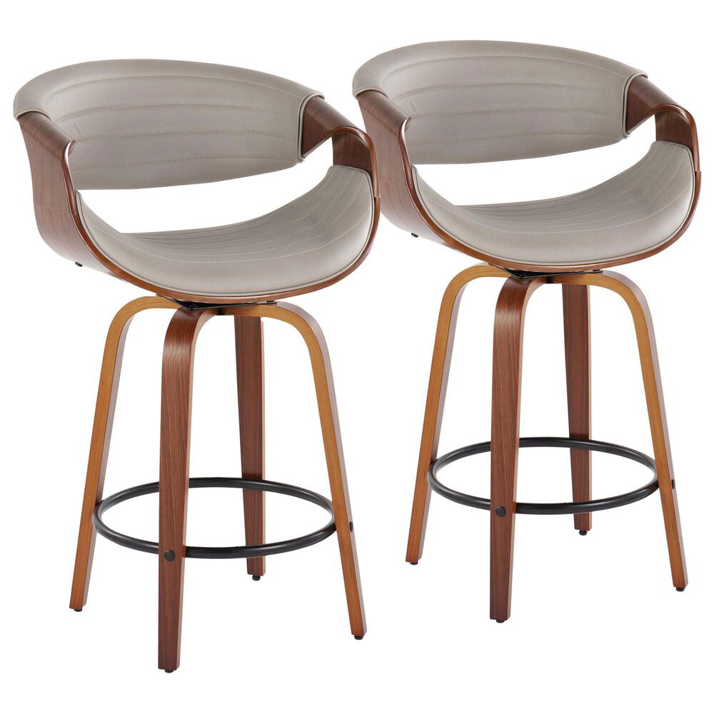 LumiSource Symphony 26" Swivel Counter Stool with Grey Upholstery in Walnut and Black (Set of 2), , large