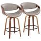 LumiSource Symphony 26" Swivel Counter Stool with Grey Upholstery in Walnut and Black (Set of 2), , large