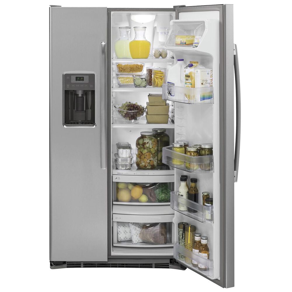 GE Appliances 21.9 Cu. Ft. Counter-Depth Side by Side Refrigerator in Stainless Steel, , large